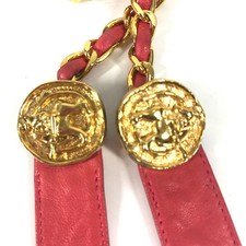 Chanel Coco Mark Coin Chain Gürtel Rosa Lederband Goldfarben Taillenkette