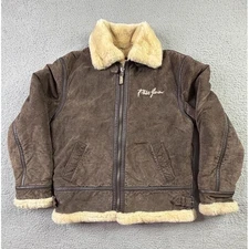 VTG 90s Phat Farm Suede Leather Bomber Jacket Sherpa Collar Lined Mens Large Y2K