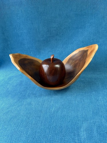Wooden Bowl 24 X12 Cm AND Apple 8cm Tall - YEW Hand Turned - Signed MAC