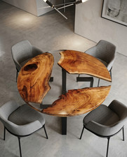 Tavolo da pranzo di lusso bordo vivo rotondo resina epossidica trasparente tavolo fiume fatto a mano