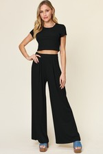 Womens 2 Piece Crop Top Wide Leg Pants Set Casual Lounge Outfit Matching