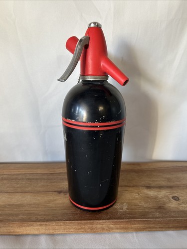 Vintage 1950s Sparklets Soda Syphon Seltzer Bottle Art Deco Rare Black Enamel
