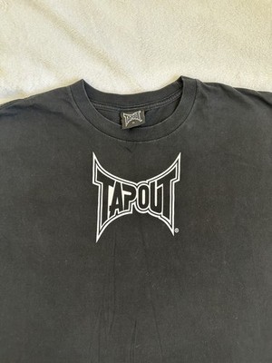Y2K Tapout MMA Black Graphic Print Logo T-Shirt Size XL Double-Sided