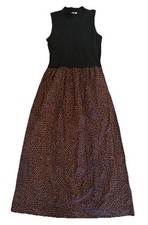 J Crew Dress Womens XS Black Leopard Print Mock Neck Sleeveless Long CN597