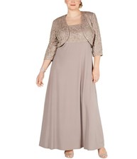 R & M Richards Womens 2-Piece Gown Dress, Beige, Plus Size, 22W