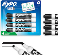 Dry Erase Markers, Low Odor Ink, Black, Chisel Tip, 4 Count - Whiteboard, Cal...