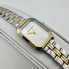 Anne Klein Womens Watch AK3775 Two Tone Silver Gold Rectangular Sz 7.2" Bracelet