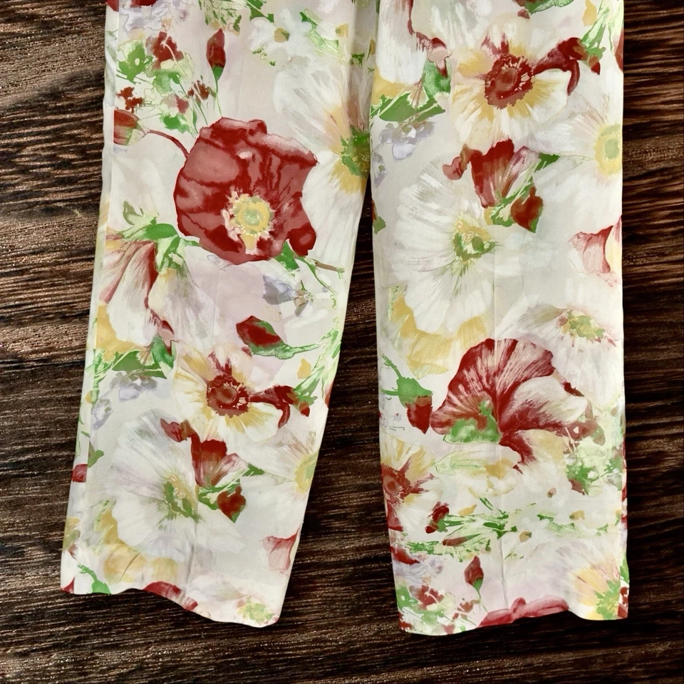 Pantalones de pierna ancha con estampado floral 100 % seda Valentino Spa talla 8 para mujer hechos en Italia Foto 3 de 4