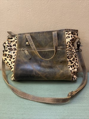 Myra Handbag Fearless Purse Genuine Leather Leopard Print Gold Foil