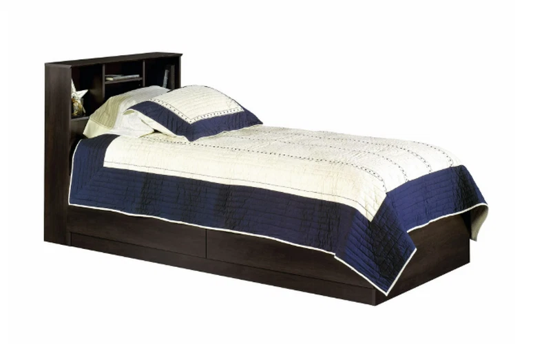 Cama de solteiro perfilada gavetas estrutura estante cabeceira plataforma contemporânea - Imagem 2 de 4