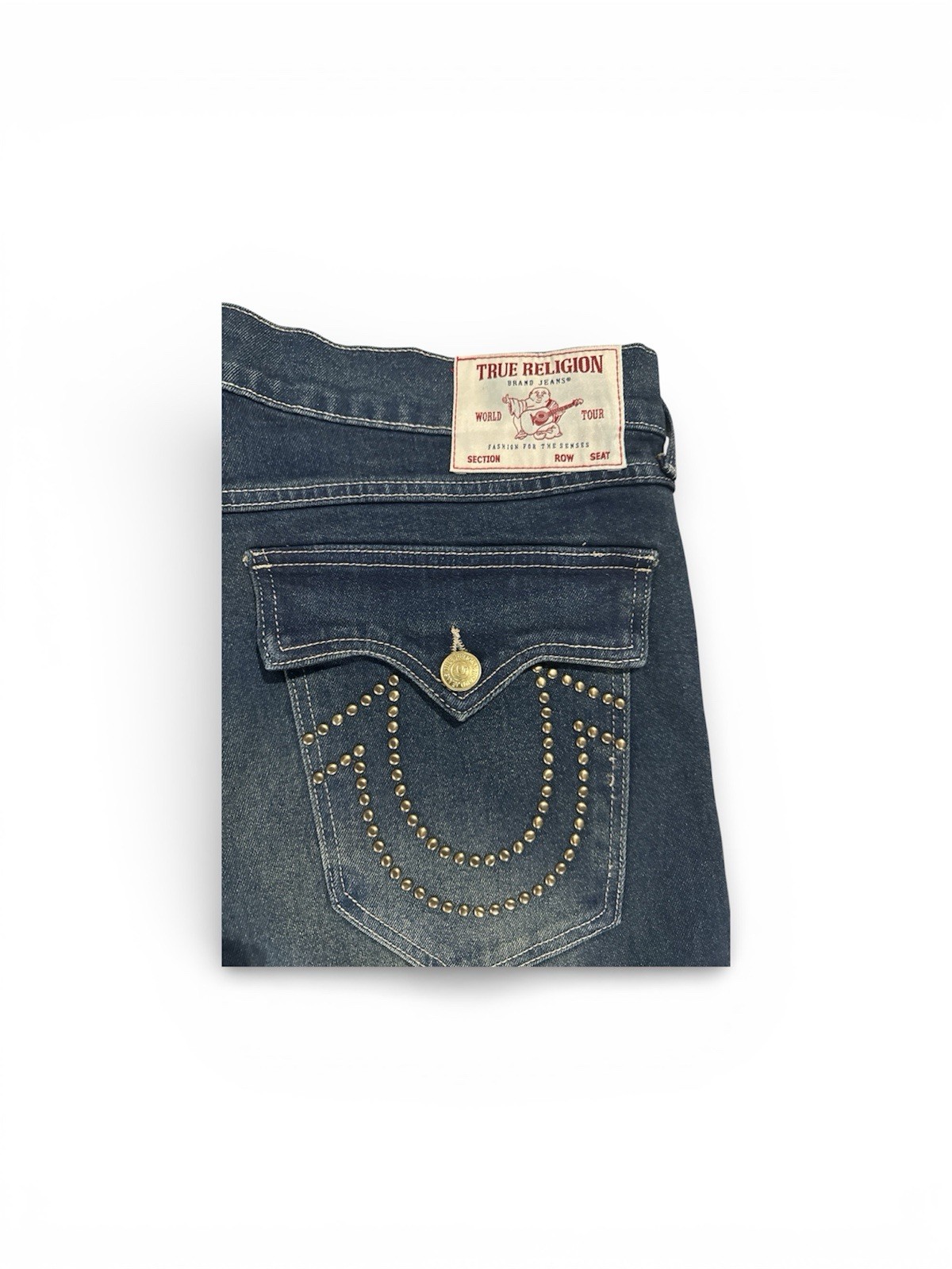 Men’s True Religion Geno Slim Jeans Studded Horseshoe Blue Denim  33Wx32L thumbnail 5