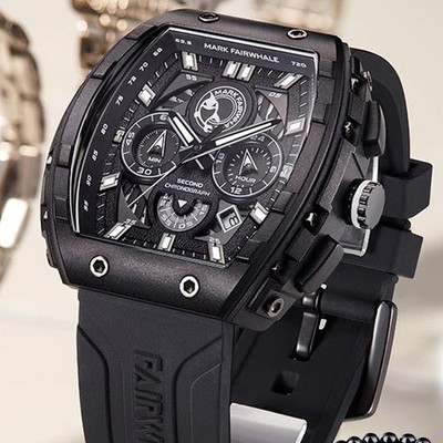 MARK FAIRWHALE Tonneau Calendar Multifunction Chronograph Luminous Quartz Watch