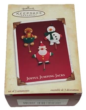 2005 Hallmark Ornament Joyful Jumping Jacks Set of 3 Gingerbread Man w Box /Card