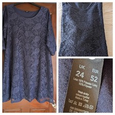 Women's Dress George 24 Navy Lace 3/4 Sleeve 100% Polyester Lined