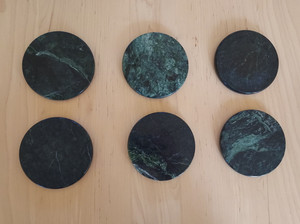 nice set of six (6) Green Marble Coasters with cork bottoms