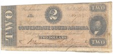 T-70 2 Confederate States Of America 1864 Pf-5 Judah P. Benjamin Note Richmond