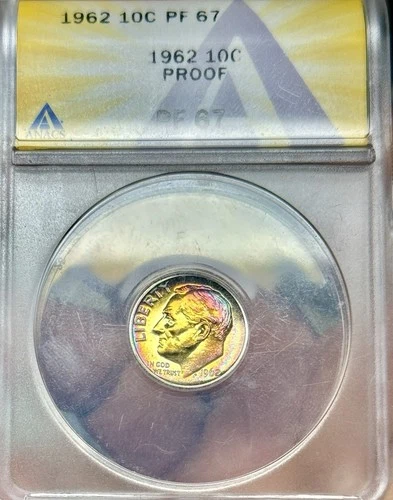 Toned 1962 Proof Roosevelt Dime ANACS PF67