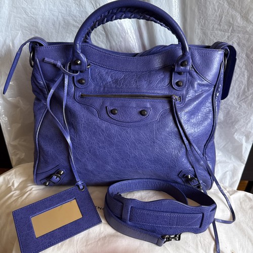 AUTHENTIC Balenciaga Velo Classic Studs Purple Leather Top Handle Bag