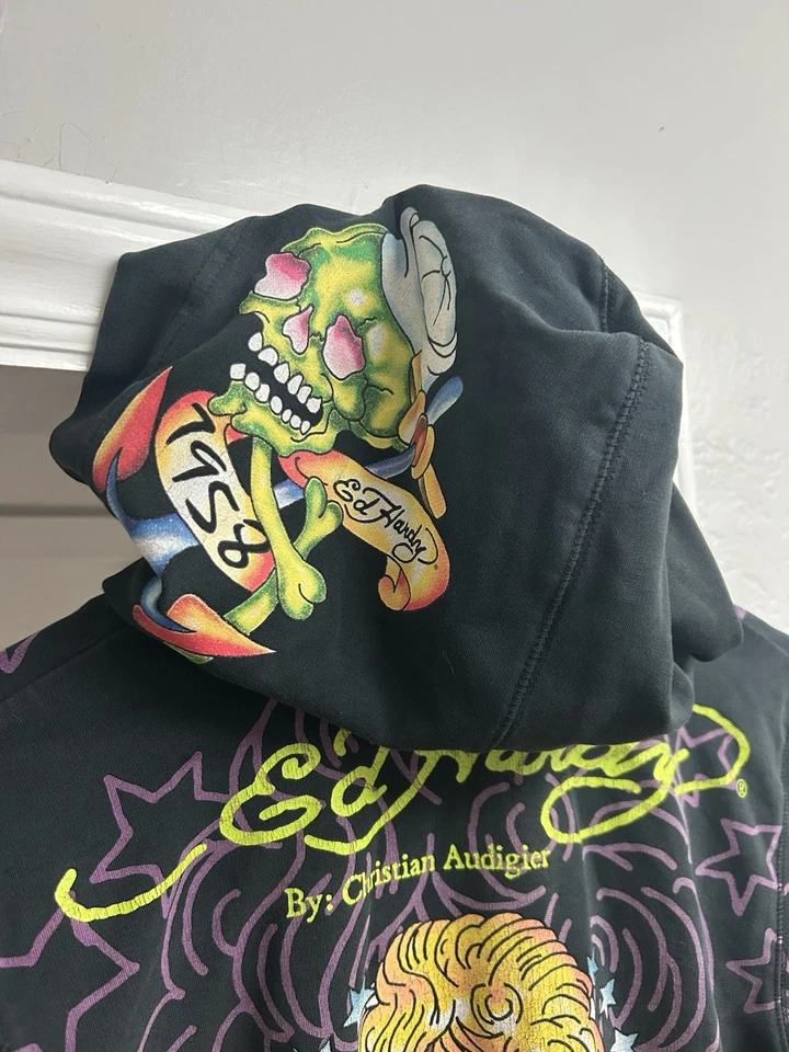 Sudadera con Capucha Christian Audigier Diseño Calavera Ed Hardy De Colección Para Mujer Talla Pequeña Foto 4 de 4