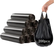 "200 Small Black Trash Bags, Thick 4 Gallon Value Pack - Office, Kitchen, Bedroo