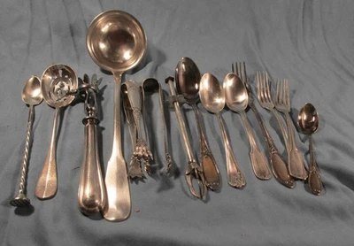 14 anciens couverts de service & individuels en métal arg.dont Christofle,1kg200 - Photo 1/4