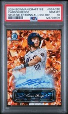 Carson Benge 2024 Bowman Draft Sapphire Selections Orange Auto /25 PSA Gem 10!