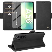 HandyhüLle Schwarz Mit Schutzfolie Kartenfach FüR Galaxy A56 5G Case Cover