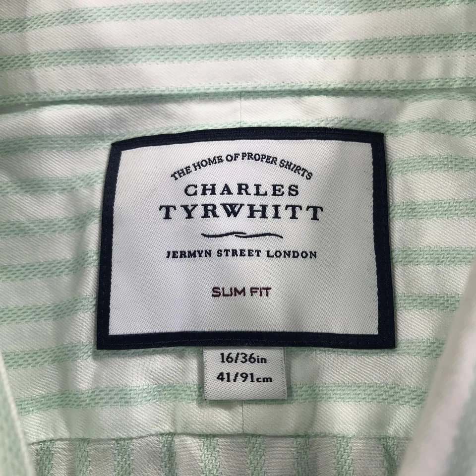 Charles Tyrwhitt Shirt Mens 16 Slim Fit Striped Button Down Long Sleeve Dress Sh - Image 3 of 4