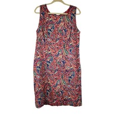 Talbots Pink Colorful Paisley Keyhole Back Sheath Dress Women Size 16 Career