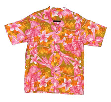 True Vintage 50s/60s/70s Loop Camp Collar Bright Hawaiian Aloha Shirt Men s USA