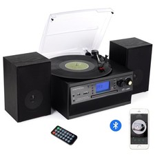 Record Player Bluetooth Turntable with Stereo Speaker, CD Player, Cassette,Radio