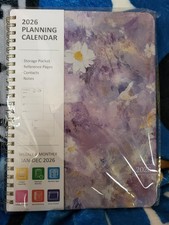 2026 Planning Calendar, With Floral Cover, Storage Pockets, Notes, Contacts Ect