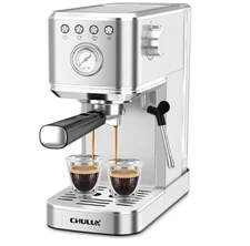 CHULUX Slim Espresso Machine with Milk Frother Steam Wand, 20 Bar A-Silver