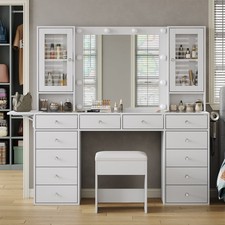 Makeup Vanity with Mirror and Lights, 12 Drawers Vanity Desk with Chair
