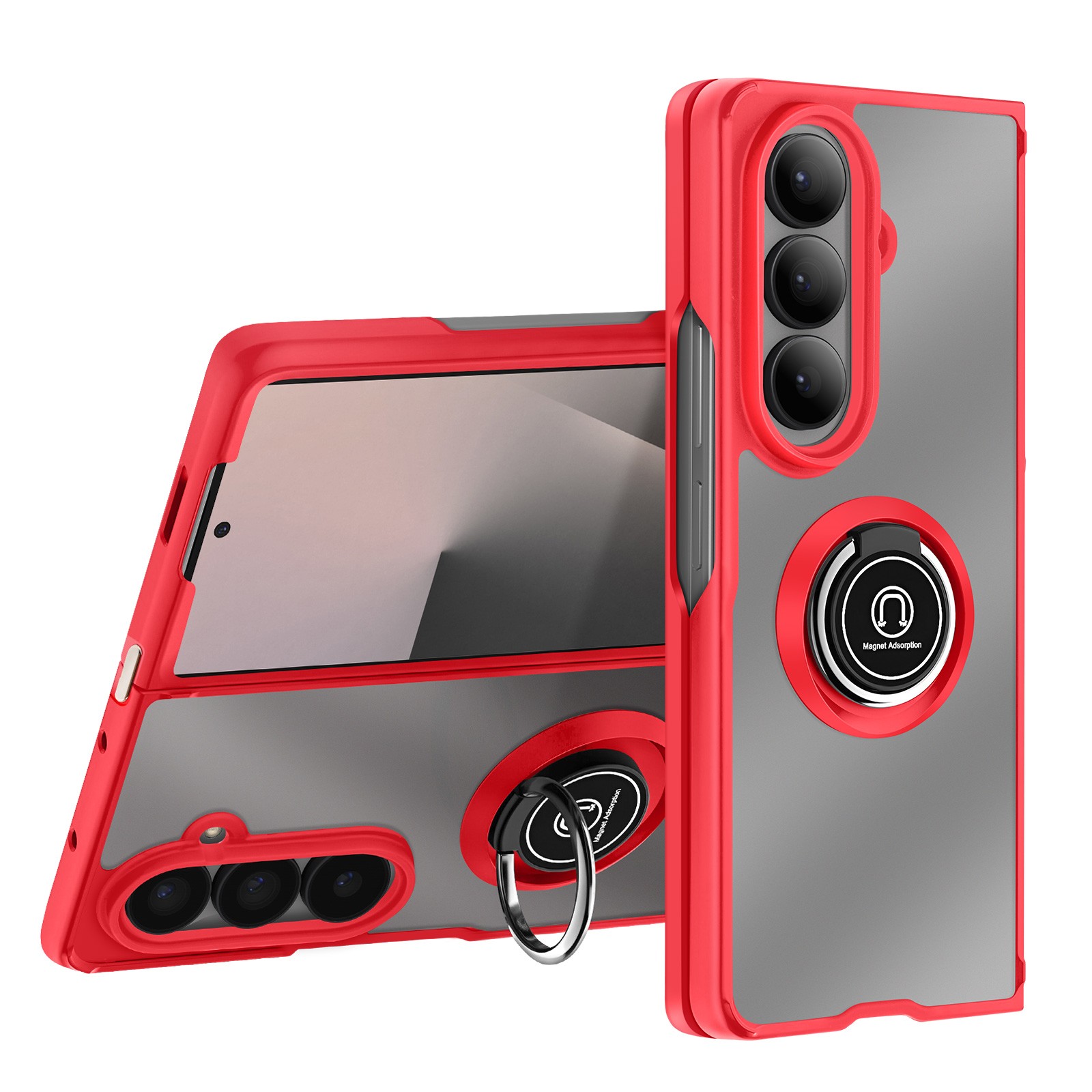 Coque magnétique Galaxy Z Fold 7 Avizar antichoc avec anneau rotatif et support intégré rouge