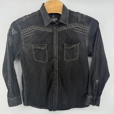 ROAR Mens Long Sleeve Western Shirt Embroidered Eagle Black Size XL