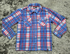 Quiksilver Fleece Shirt Jacket Youth Medium 10/12 Blue Red Plaid Snap Front Boys