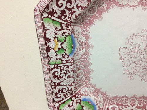 Antique Zamara Red Transferware Frances Morley Large Ironstone Platter - Picture 5 of 12