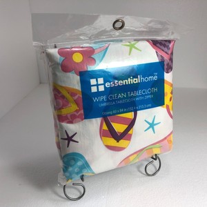 Vinyl-Umbrella-Tablecloth-Coated-Poly-New-60x84-w-Zipper-Beach-Flip-Flops-Print