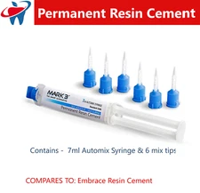 Dental Permanent Resin Cement Self Adhesive Self Curing, 8mL 6 Mix Tip Dual Cure