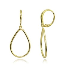 Open Teardrop Polished Gold Plated Sterling Silver Dangle Leverback Earrings