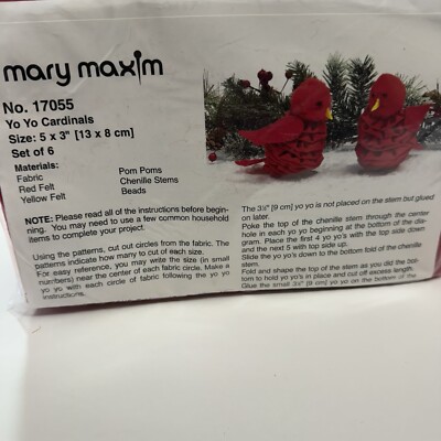 Mary Maxim Yo Yo Cardinals Craft Project Kit 5x3 Makes Set of 6