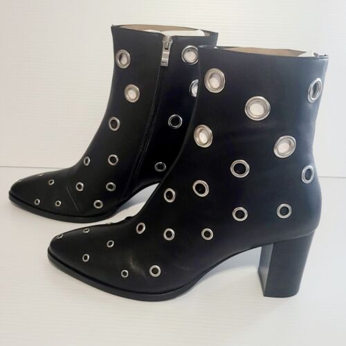 Django And Juliette Black Heel Boots Size 41 With Silver Ring Holes NIB RRP $260