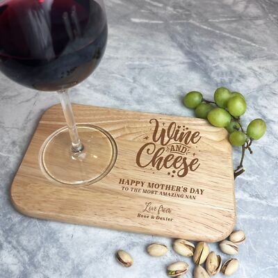 Most Nan Wein und Käse Muttertag personalisiertes Geschenk Wein Knabbereien Tablett Brett