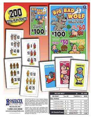 Pull Tab Ticket - Hard Card- Game - Big Bad Wolf - 328 ct