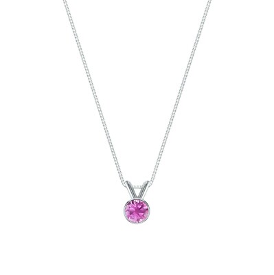 1,50 Karat Rund Geschnitten Rosa Einfarbig 14K Weißgold Solitär Einfassung Anhänger 18 Zoll Halskette
