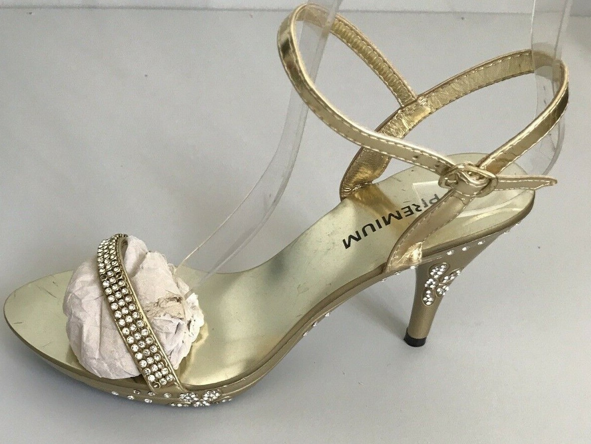 WOMENS LADIES LOW HEEL BRIDAL EVENING GOLD DIAMANTE PEEP TOE SHOES
