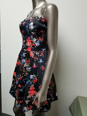 Express Floral sweetheart strapless fit and flare black dress. Retail: $79.90