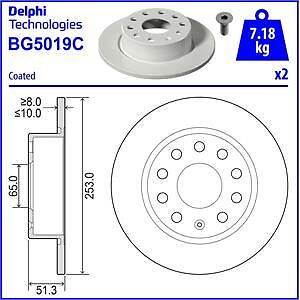 2x DELPHI BG5019C Bremsscheibe für AUDI SEAT SKODA VW