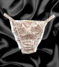Satin Rose Pink Floral Poly Cotton Sissy Tanga Knickers Underwear Briefs Panties